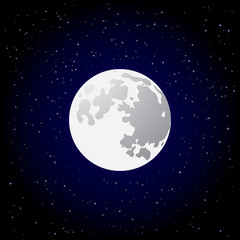 Naklejka na ściany i meble Full moon and shining stars on dark blue sky. Vector EPS10.