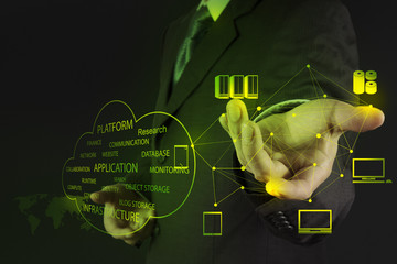 Businessman working with a Cloud Computing diagram on the new co