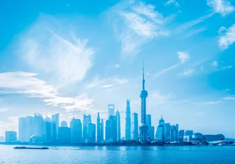 Zelfklevend Fotobehang blue shanghai skyline © chungking