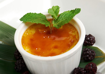 Creme caramel on plate