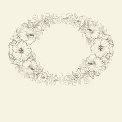 Invitation card with blooming hibiscus.