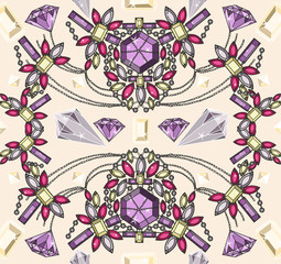 Seamless pastel jewelery necklace kaleidoscope pattern