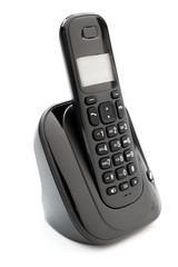 black wireless telephone on a white background