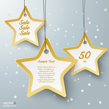Three Golden Star Price Stickers Snow