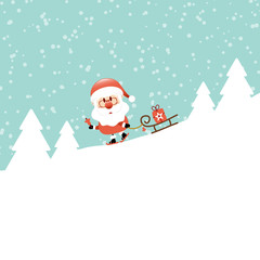 Santa Bell Skiing Downhill Pulling Sleigh Retro