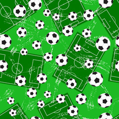 Grunge seamless background with football gate and soccer ball. - 58026454