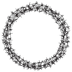 Barbed wire , black and white round border, frame - 58026487