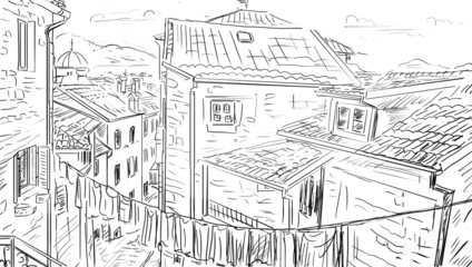 Fototapeta premium Street in Roma - sketch illustration