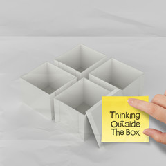 thinking outside the box on crumpled sticky note paper as concep