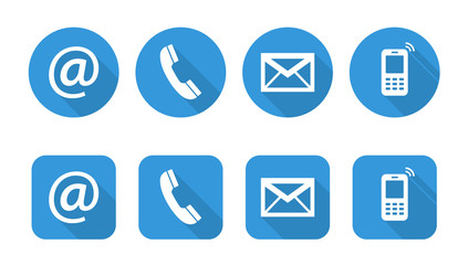 Set of web blue flat icons, two variants  - Contact Us