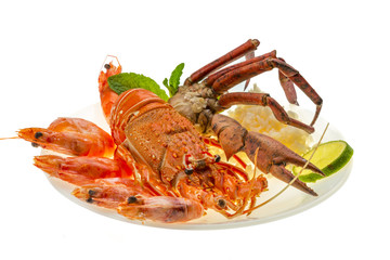Spiny lobster, shrimps, crab legs  and rice
