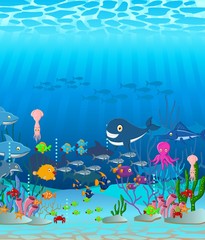 Fototapeta premium Sea life cartoon background