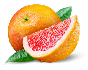 Grapefruit with slice on white background