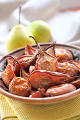 Baked pears on a folk style plate