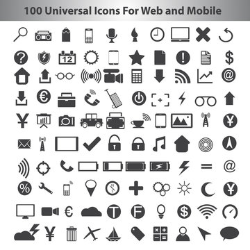 100 Universal  Icons For Web and Mobile
