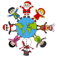 children, santa, reindeer, penguin and snowman worldwide