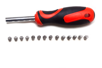 Screwdriver bit set and handle