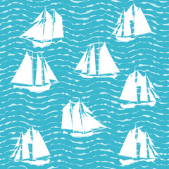 Ship and sea wave. Vector seamless background. - 58032062