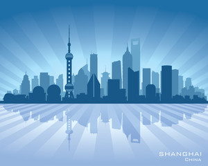 Naklejka premium Shanghai China city skyline vector silhouette