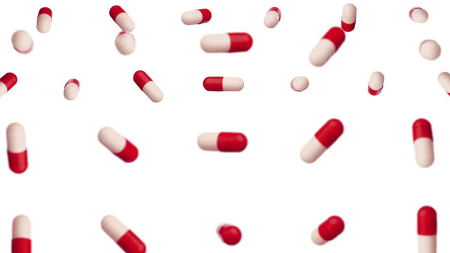 Capsules raining down with a camera fly through plus alpha