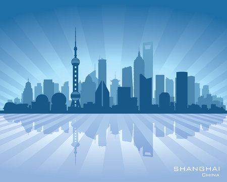 Shanghai China city skyline vector silhouette