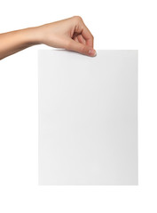 female hand hold white paper