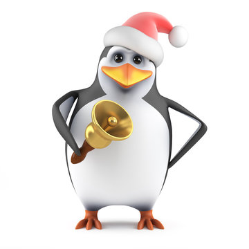 Penguin Santa rings his Christmas Bell