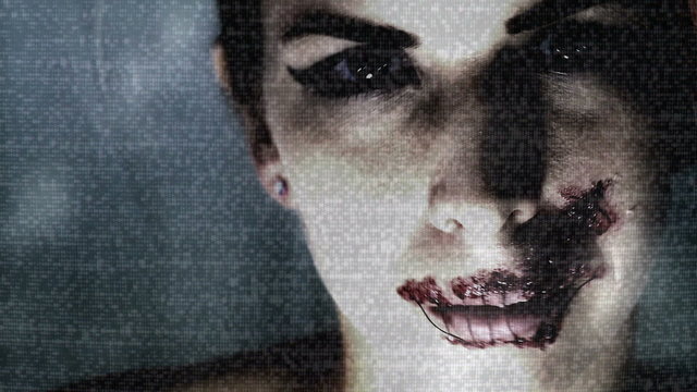 Static dark mouth torn horror, speak no evil concept shoot