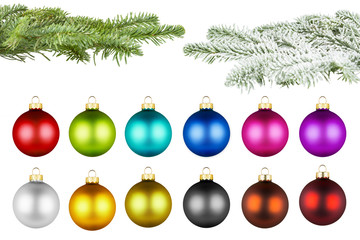 christmas balls and fir branch set