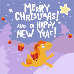 Christmas and New Year's card with a horse