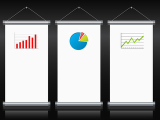 Roll up banners with charts and diagrams