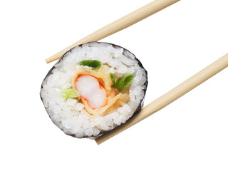 Fresh sushi roll isolated on white background