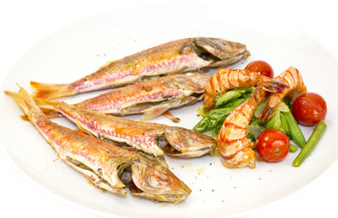 grilled fish with shrimp salad