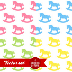 Set of vector seamless patterns with toy horses