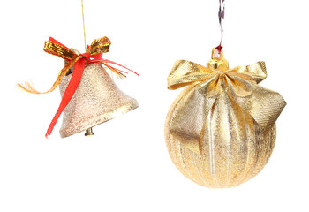 Golden christmas ball and jingle bell