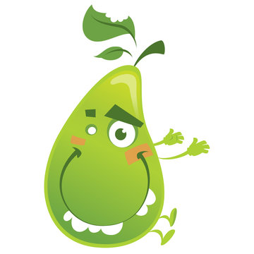 Crazy cartoon green pear fruit character jumping funny