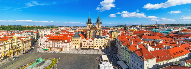 Fotobehang Panorama van het oude stadsplein in Praag, Tsjechië © Scanrail