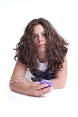 Teenage girl with mobile telephone