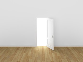 door open on white wall ,3d