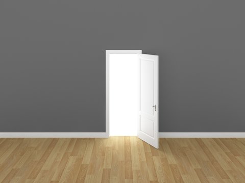 door open on gray wall ,3d