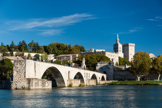 Pont Du Avignon Over Rhone River And Old City