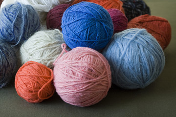 Multicolored balls of yarn for knitting