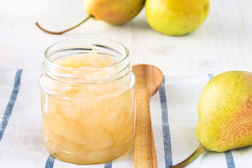 Homemade pear jam in jar