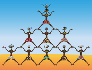 Artistic pyramid made of  African dancers - 58048412