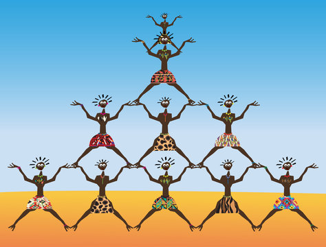 Artistic pyramid made of  African dancers