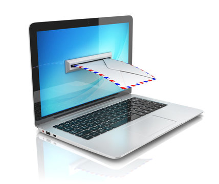 e-mail 3d concept - envelope and laptop