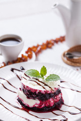 desert with whipped cream and jam