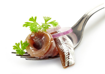 fork with anchovy roll - obrazy, fototapety, plakaty
