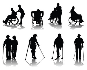 Silhouettes of disabled people-vector