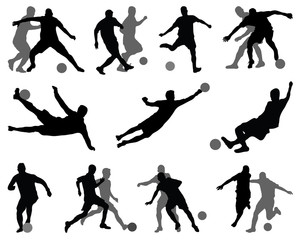 Silhouettes of football players-vector illustration - obrazy, fototapety, plakaty